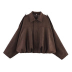 Women's Army Elegant Bomber Jackets Coats Fashion Turn-down Collar Long Sleeve Loose Coats Vintage Female Outerwear Chic Tops