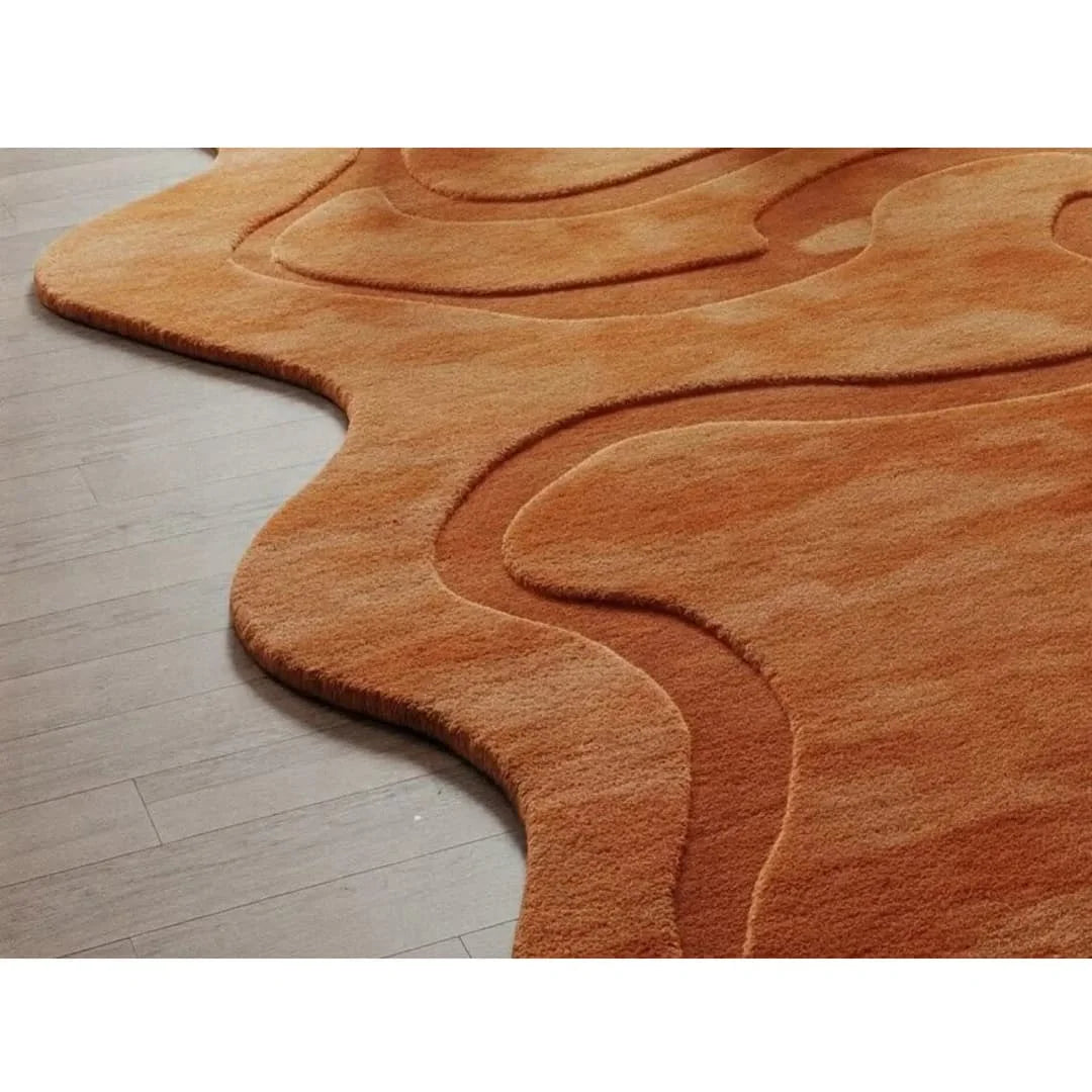 Top Round Burnt Orange Warm high Irregular Abstract Hand Tufted Wool Area Rugs for Bedroom Modern Design Carpets for Living Room