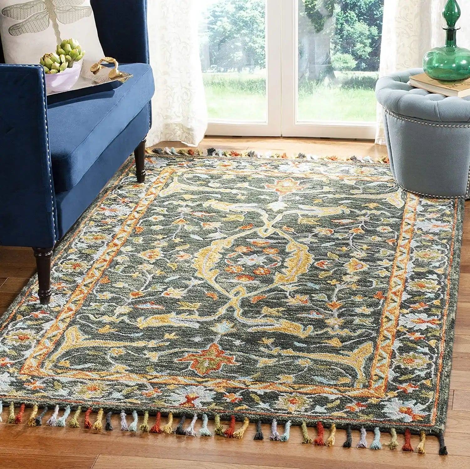 Hand-Tufted Polyester Modern Abstract Pattern Luxury Eco-Friendly PET Friendly Non-Slip Cushioned Area Rug with Tassels