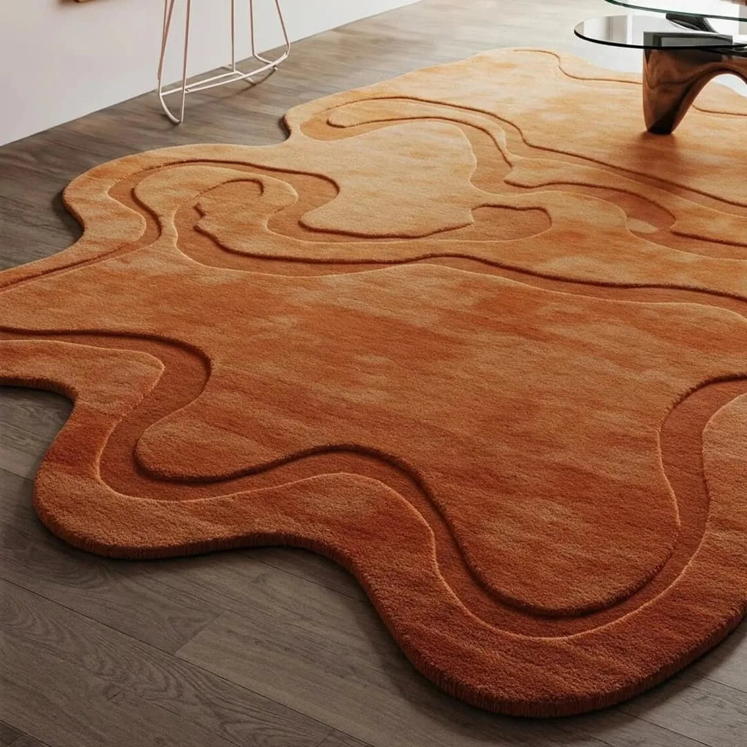 Top Round Burnt Orange Warm high Irregular Abstract Hand Tufted Wool Area Rugs for Bedroom Modern Design Carpets for Living Room