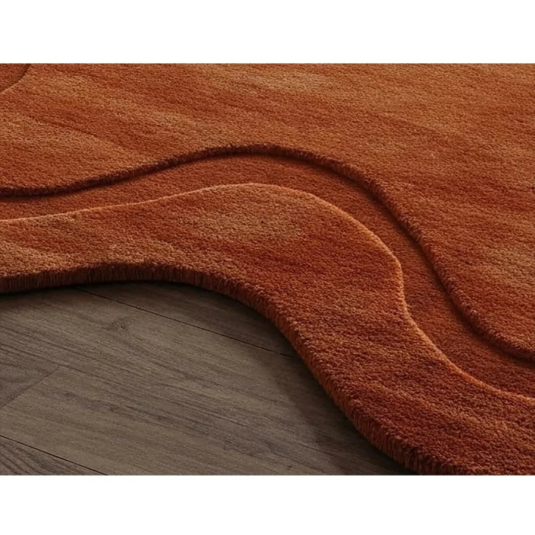 Top Round Burnt Orange Warm high Irregular Abstract Hand Tufted Wool Area Rugs for Bedroom Modern Design Carpets for Living Room
