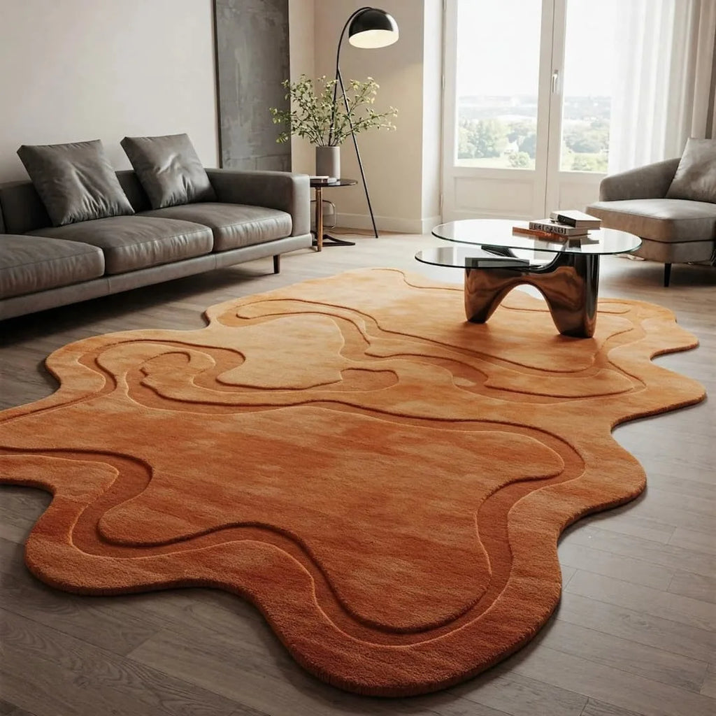 Top Round Burnt Orange Warm high Irregular Abstract Hand Tufted Wool Area Rugs for Bedroom Modern Design Carpets for Living Room