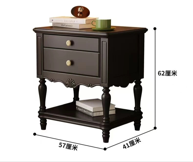 American Lightweight Luxury Wooden Traditional Bedside Table with 2 Drawers Apartment Bedroom Furniture
