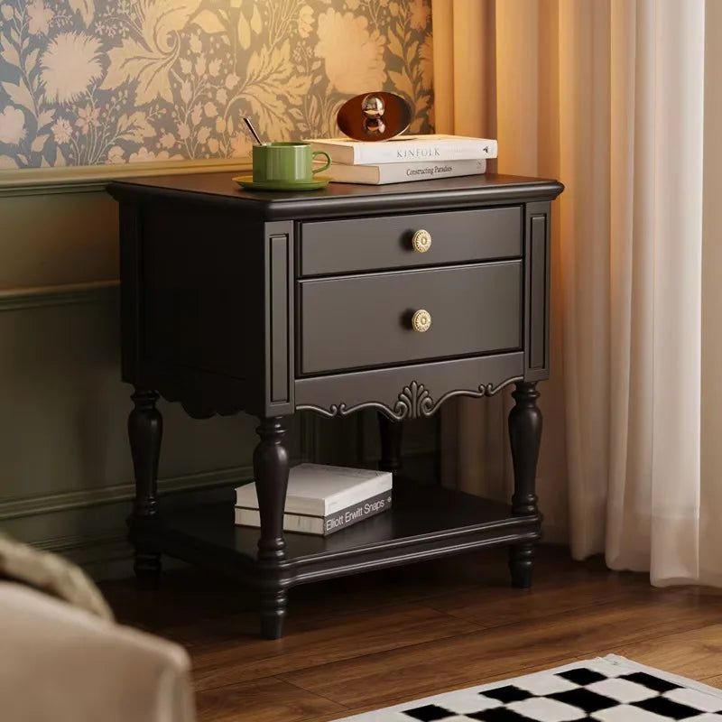 American Lightweight Luxury Wooden Traditional Bedside Table with 2 Drawers Apartment Bedroom Furniture