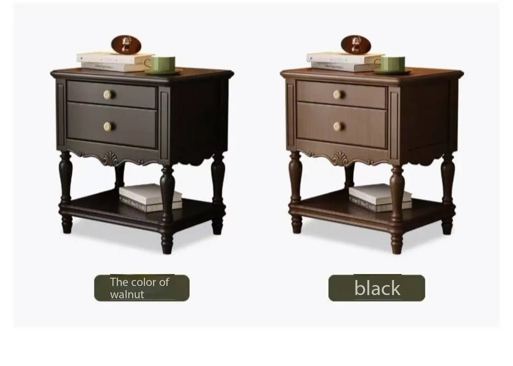 American Lightweight Luxury Wooden Traditional Bedside Table with 2 Drawers Apartment Bedroom Furniture