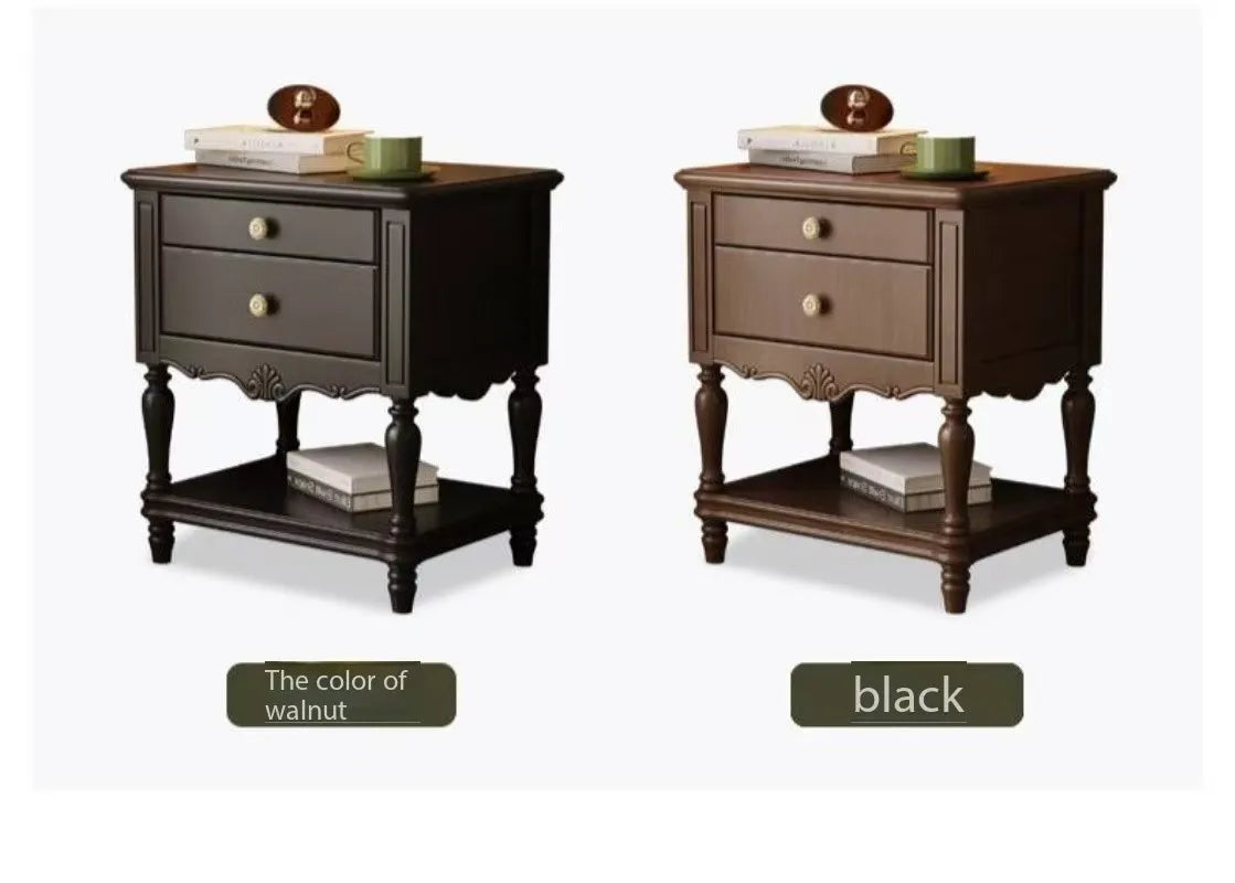 American Lightweight Luxury Wooden Traditional Bedside Table with 2 Drawers Apartment Bedroom Furniture