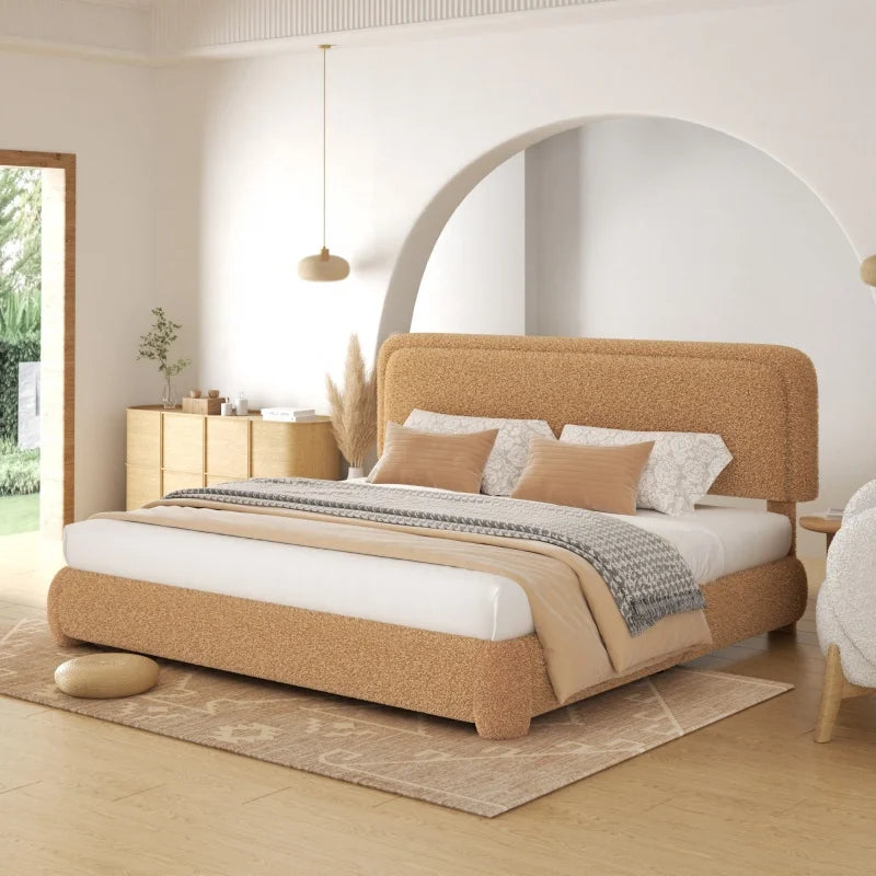 Light Luxury Style Wooden Frame Upholstered Bed Furniture for the Master Bedroom, Modern Design Bedroom King-size Bed