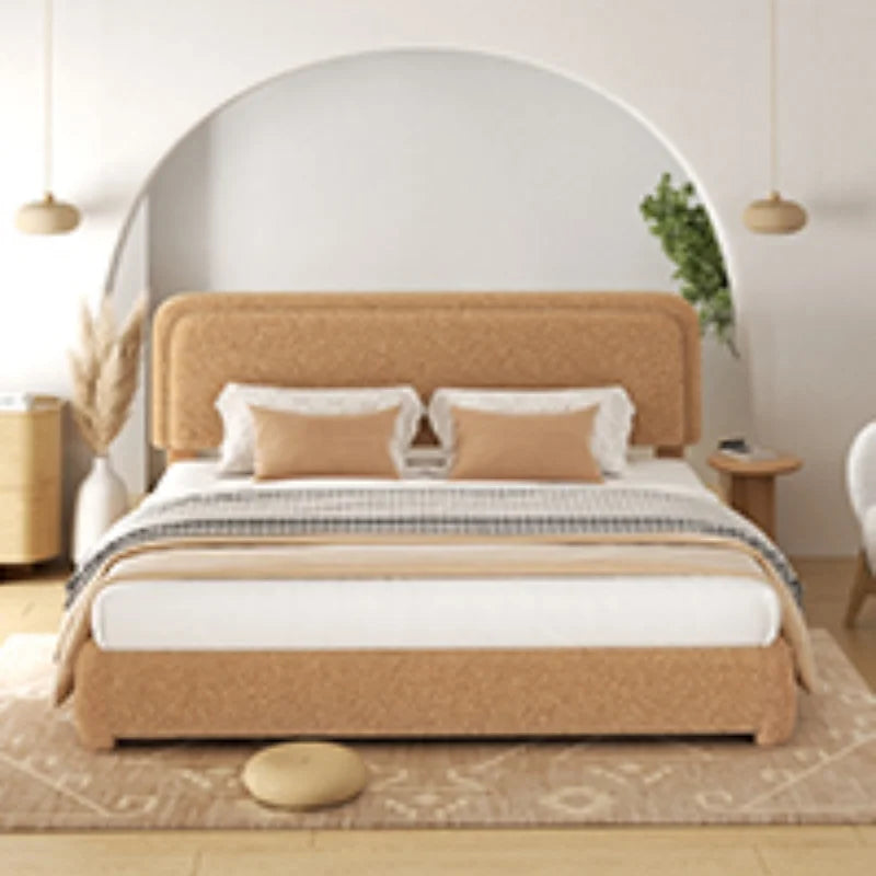 Light Luxury Style Wooden Frame Upholstered Bed Furniture for the Master Bedroom, Modern Design Bedroom King-size Bed