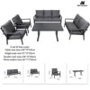 J&M T836B Modern Dark Gray 7 Seats Aluminum Garden Sofa Set Comfortable Durable Waterproof Weather Resistant Outdoor Furniture