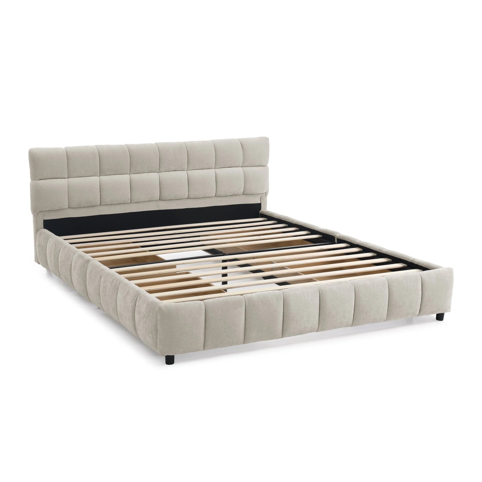 Modern Luxury Adjustable Storage Bed Frame Queen Size Soft Chenille Fabric Bedroom Furniture