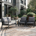 J&M T836B Modern Dark Gray 7 Seats Aluminum Garden Sofa Set Comfortable Durable Waterproof Weather Resistant Outdoor Furniture