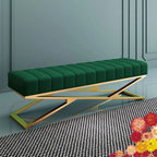 Modern Living Room Bench Stainless Steel Base Velvet Upholstered Fabric Ottoman Stool for Home Hotel Furniture
