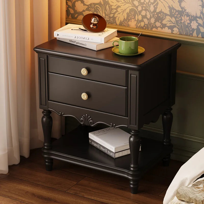American Lightweight Luxury Wooden Traditional Bedside Table with 2 Drawers Apartment Bedroom Furniture