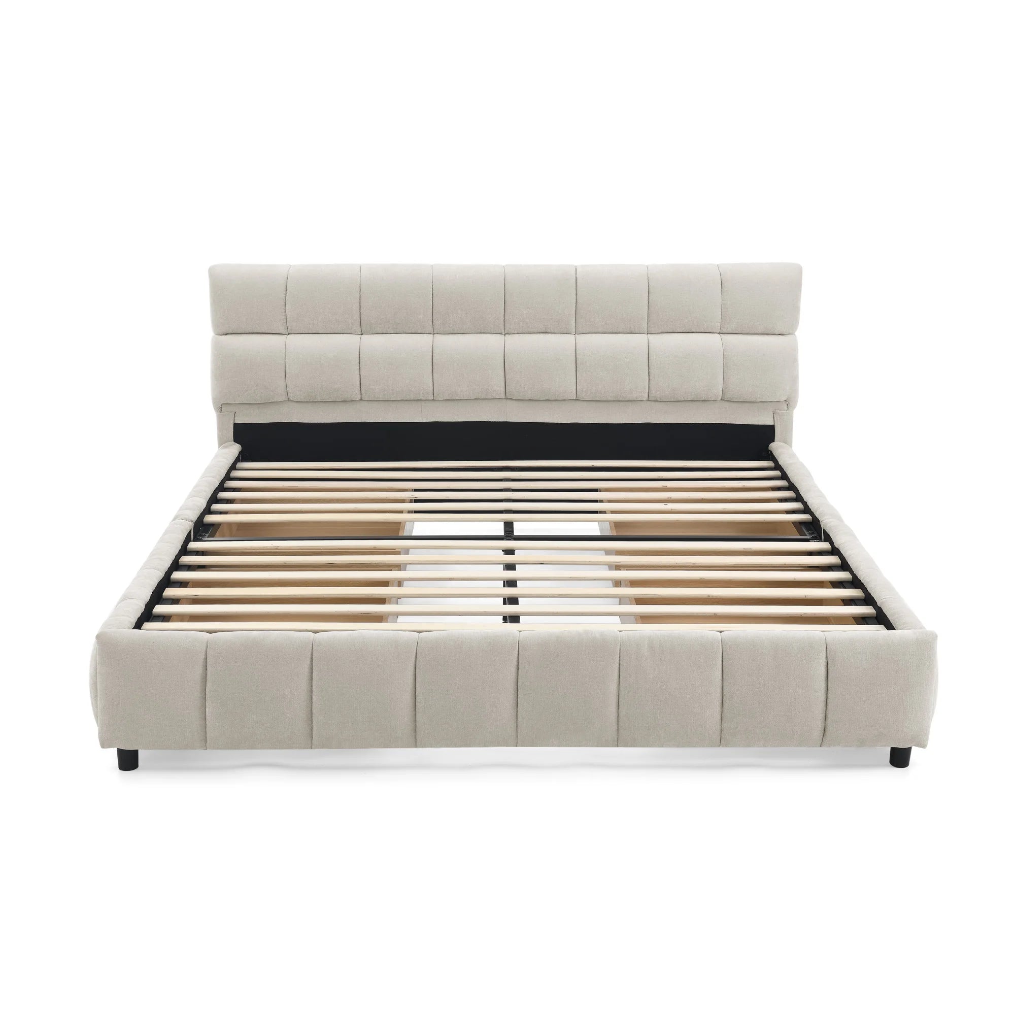 Modern Luxury Adjustable Storage Bed Frame Queen Size Soft Chenille Fabric Bedroom Furniture