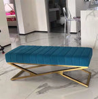 Modern Living Room Bench Stainless Steel Base Velvet Upholstered Fabric Ottoman Stool for Home Hotel Furniture