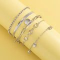 Boho Flat Snake Bone Chain Rhinestone Sequin Pendant Bracelet Set Lady Geometric Fashion Bracelets Combination Girl Jewelry