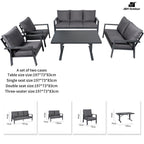 J&M T836B Modern Dark Gray 7 Seats Aluminum Garden Sofa Set Comfortable Durable Waterproof Weather Resistant Outdoor Furniture