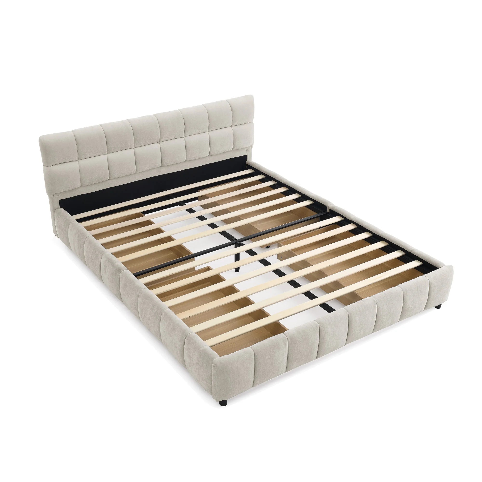 Modern Luxury Adjustable Storage Bed Frame Queen Size Soft Chenille Fabric Bedroom Furniture