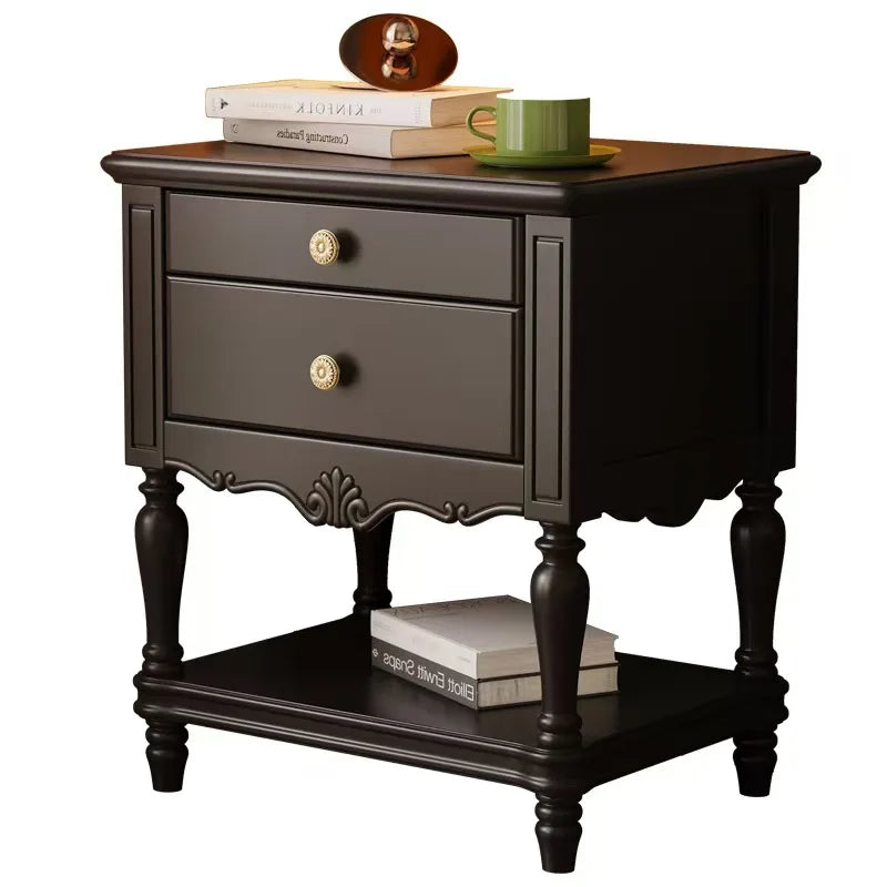 American Lightweight Luxury Wooden Traditional Bedside Table with 2 Drawers Apartment Bedroom Furniture