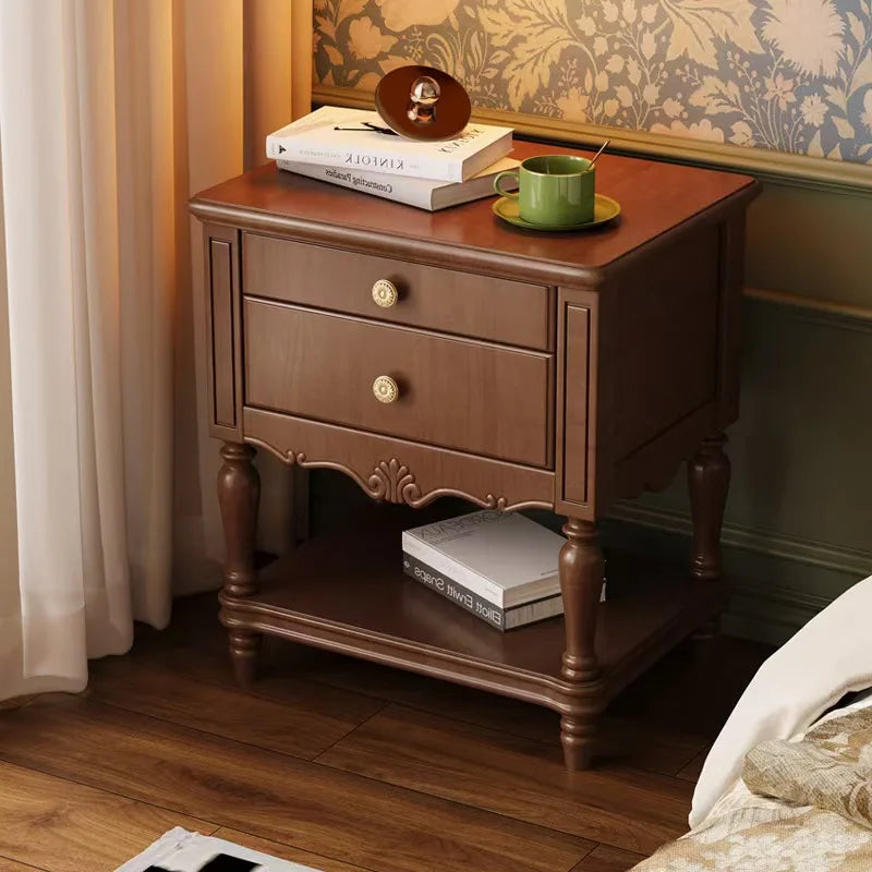 American Lightweight Luxury Wooden Traditional Bedside Table with 2 Drawers Apartment Bedroom Furniture
