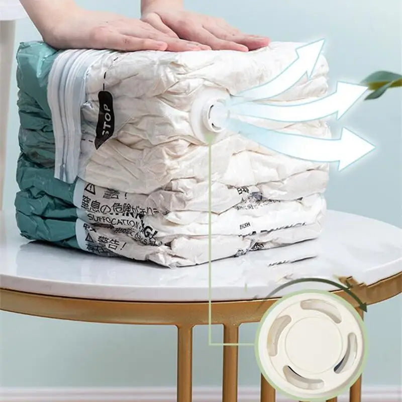 No-Pump Design Vacuum Compression Storage Bags, Extra Large Size for Clothes Blankets Bedding Bedroom Organization