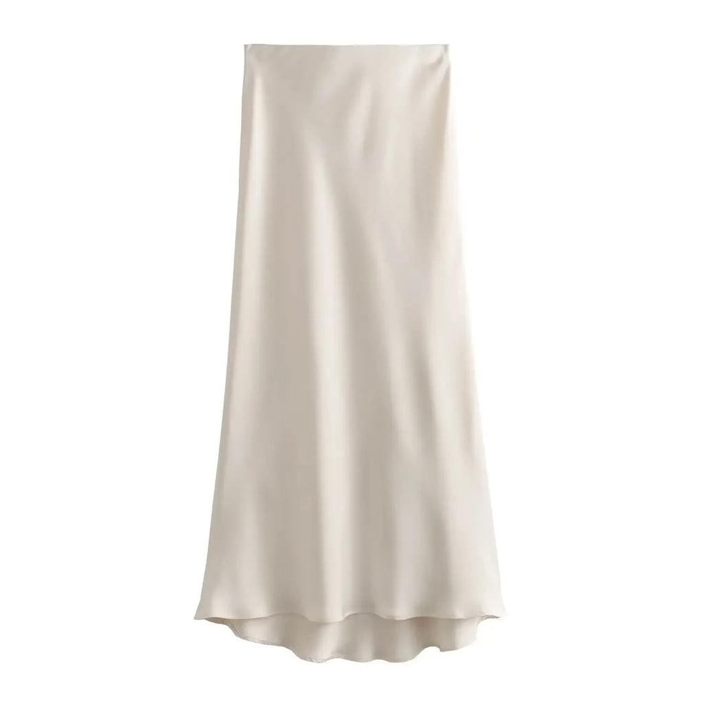 Willshela 2024 Black Satin Skirt Woman High Waist Elegant Long Skirts For Women Fashion Summer Midi Skirt Office Women's Skirts