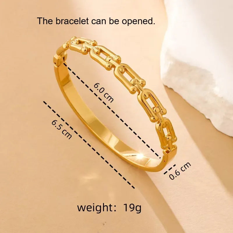 Stainless Steel Skeleton Bracelet for Women Gold Color Wide Bangle Jewelry Gift Fashion Accessories