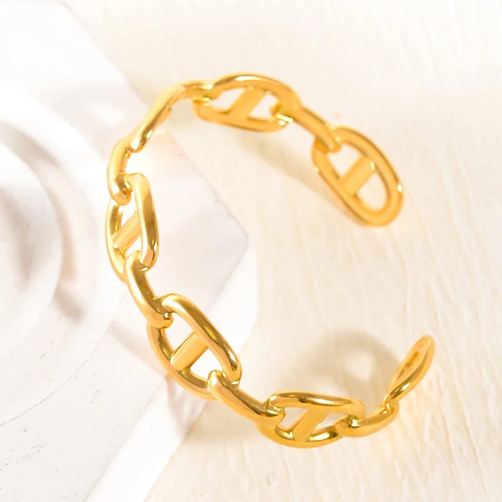 Stainless Steel Skeleton Bracelet for Women Gold Color Wide Bangle Jewelry Gift Fashion Accessories