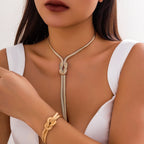 2Pcs/Set Sexy Smooth Long Snake Twisted Chain Necklace Bracelet for Women Vintage Goth Tassel Choker Y2K Jewelry Accessories New