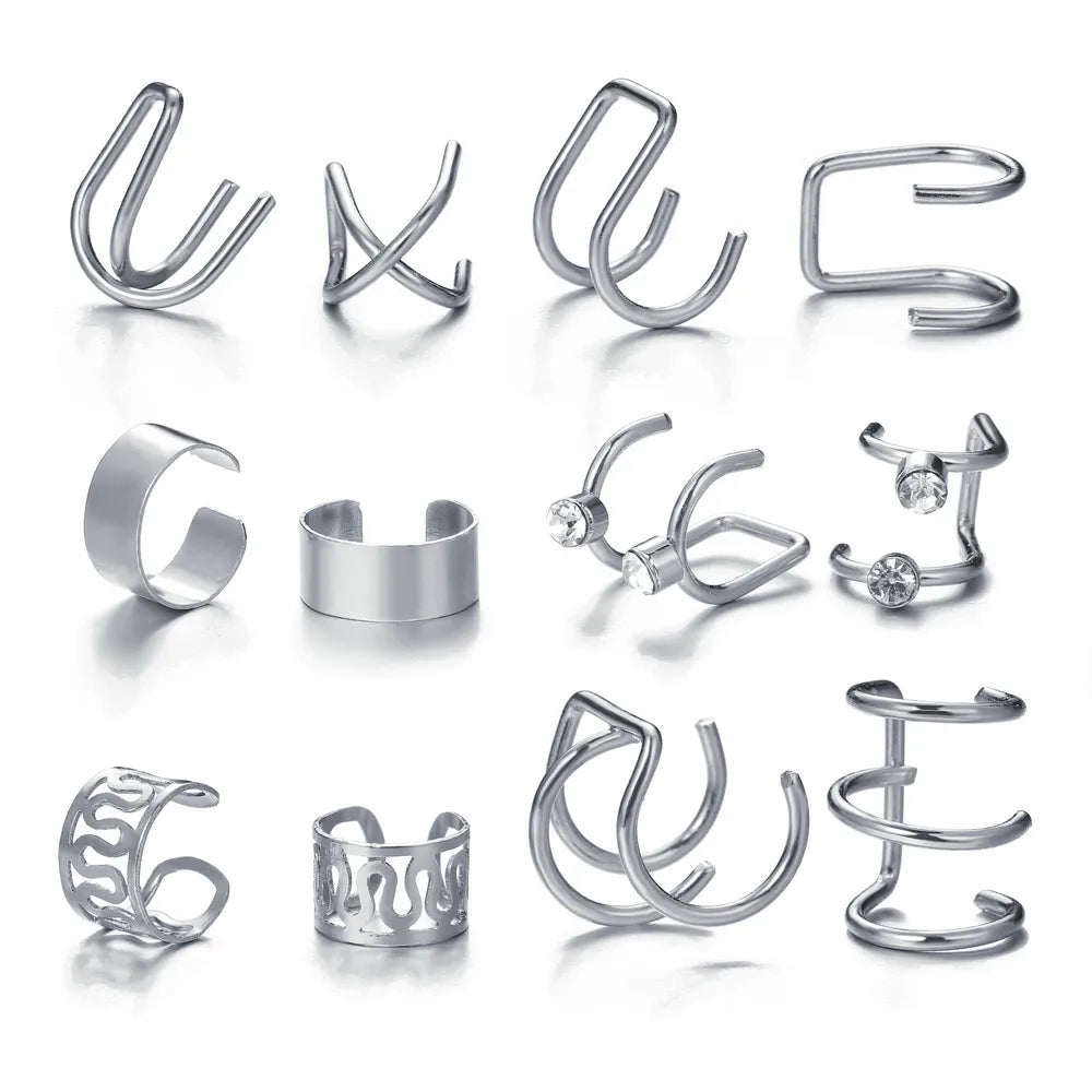Korean Design Stainless Steel Clip Earrings No Piercing Gold Color Ear Bone Clips Simple Shiny Ear Cuffs for Women Jewelry