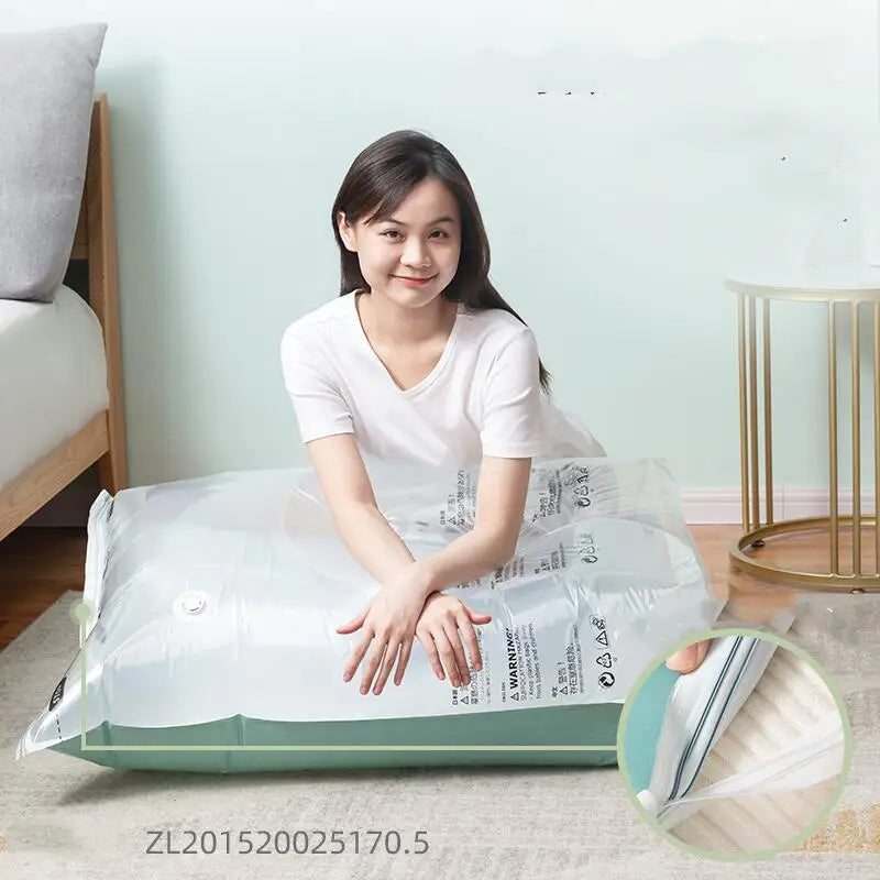 No-Pump Design Vacuum Compression Storage Bags, Extra Large Size for Clothes Blankets Bedding Bedroom Organization
