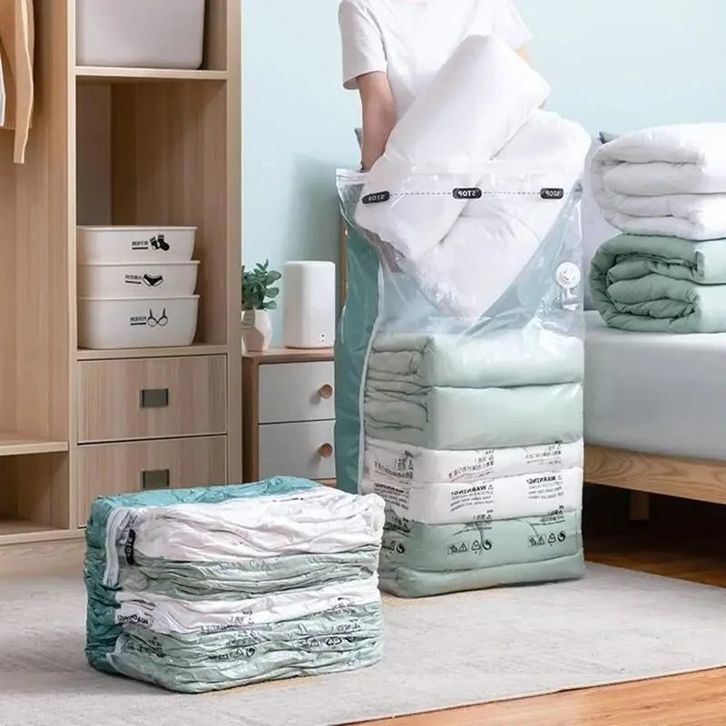 No-Pump Design Vacuum Compression Storage Bags, Extra Large Size for Clothes Blankets Bedding Bedroom Organization