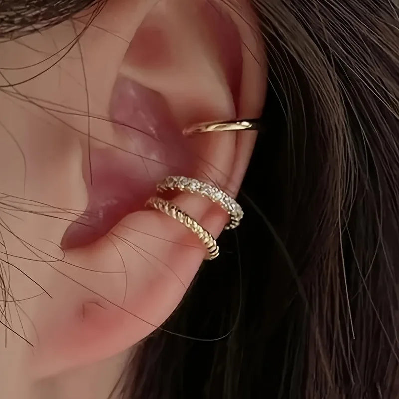 Korean Design Stainless Steel Clip Earrings No Piercing Gold Color Ear Bone Clips Simple Shiny Ear Cuffs for Women Jewelry
