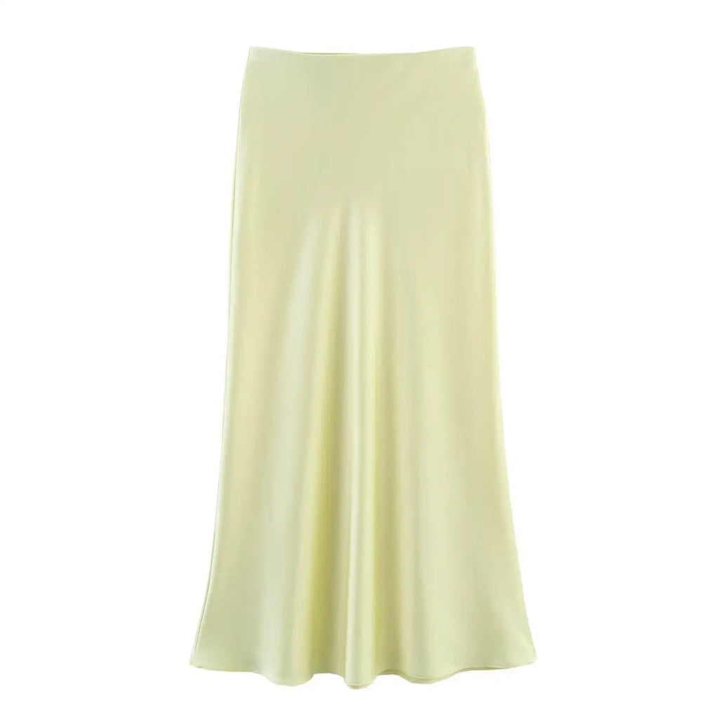 Willshela 2024 Black Satin Skirt Woman High Waist Elegant Long Skirts For Women Fashion Summer Midi Skirt Office Women's Skirts