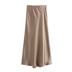 Willshela 2024 Black Satin Skirt Woman High Waist Elegant Long Skirts For Women Fashion Summer Midi Skirt Office Women's Skirts