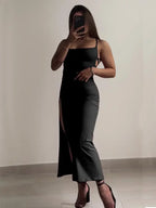 2025 explosive new dress summer high sensibility halter strap Spice Girl bag hip dress