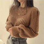 Loose Vintage Harajuku Lantern Long Sleeve Women Sweater Korean Autumn Winter Knitwear Soft Warm Tops Chic Solid Femme Sweater