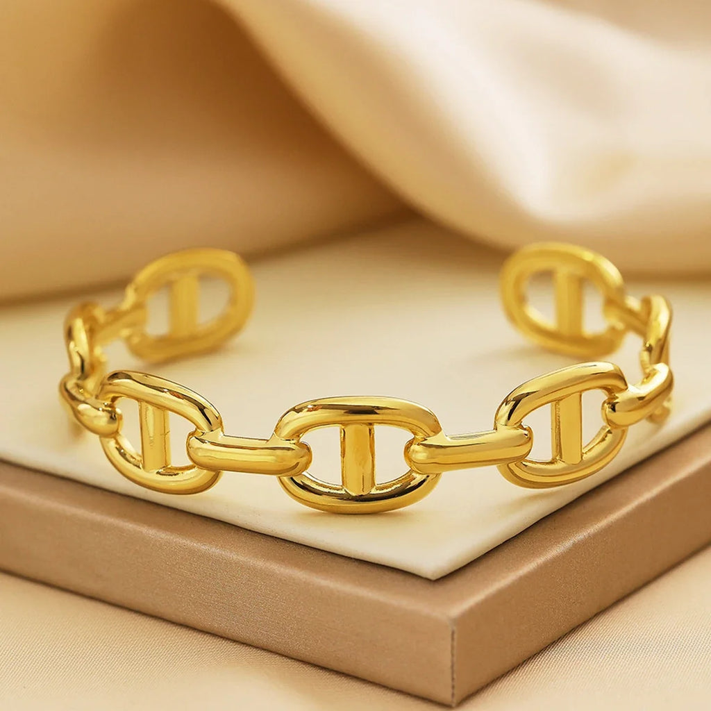 Stainless Steel Skeleton Bracelet for Women Gold Color Wide Bangle Jewelry Gift Fashion Accessories