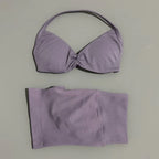 HISTELLO Gym Set 2 Piece Women Strappy Yoga Bra Top Workout Scrunch Shorts Sports Suit Fitness Clothes Seamless Yoga Set