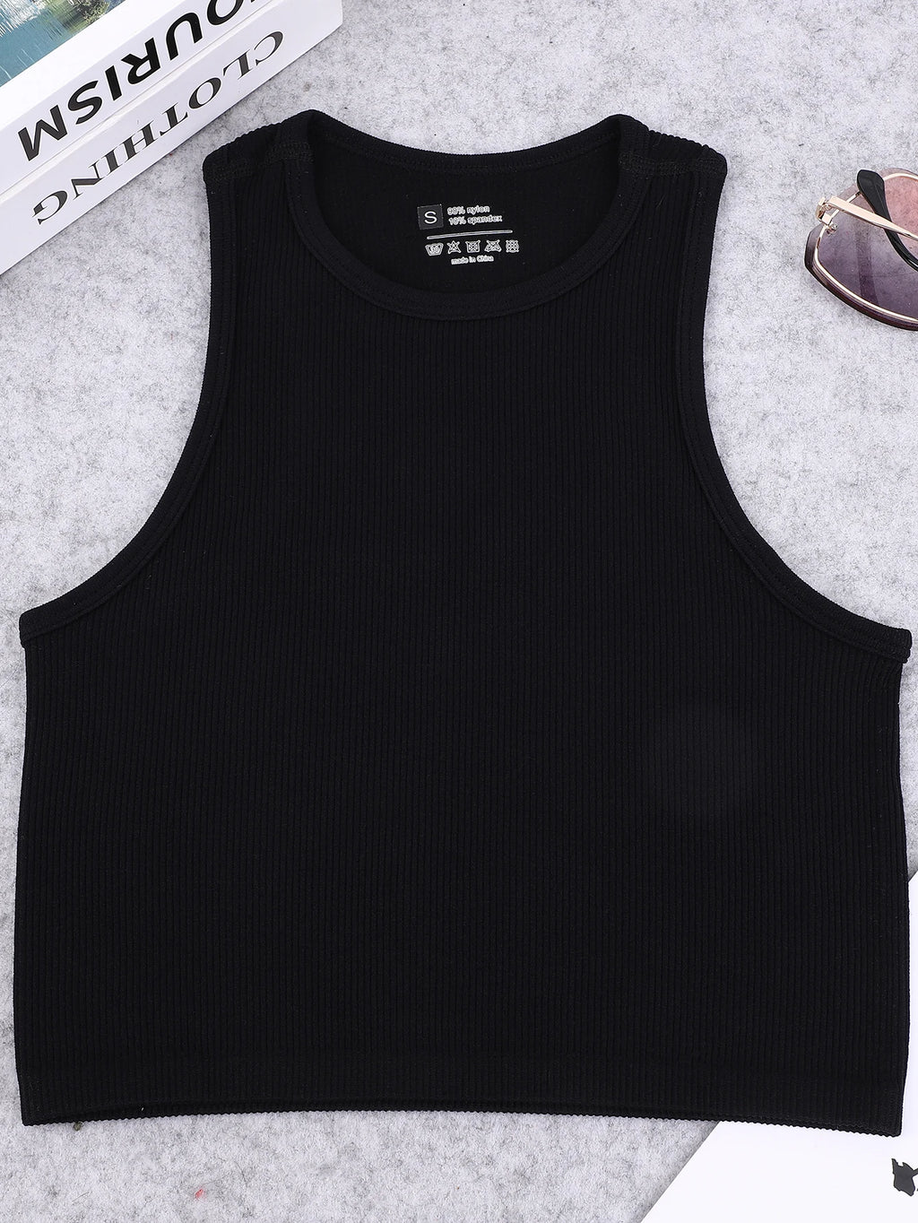 Seamless knitted high-elastic belly-baring yoga vest sleeveless casual sexy ribbed vest nylon quick-drying running fitness sport