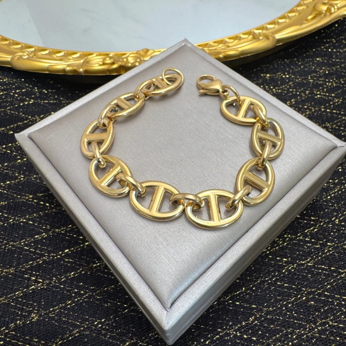 Stainless Steel Skeleton Bracelet for Women Gold Color Wide Bangle Jewelry Gift Fashion Accessories