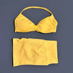 HISTELLO Gym Set 2 Piece Women Strappy Yoga Bra Top Workout Scrunch Shorts Sports Suit Fitness Clothes Seamless Yoga Set