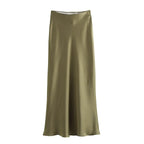 Willshela 2024 Black Satin Skirt Woman High Waist Elegant Long Skirts For Women Fashion Summer Midi Skirt Office Women's Skirts
