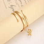 European and American Thick Bracelet and Ring Jewelry Set for Women Gold Color Geometric Line Bracelet Ring Combination Set Gift