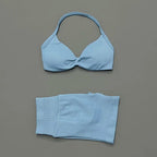 HISTELLO Gym Set 2 Piece Women Strappy Yoga Bra Top Workout Scrunch Shorts Sports Suit Fitness Clothes Seamless Yoga Set