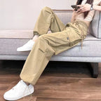 Fashion Women Joggers Pants Casual Female Chic Straight Cargo Pants Elastic High Waist Streetwear Slim Trousers Summer Thin