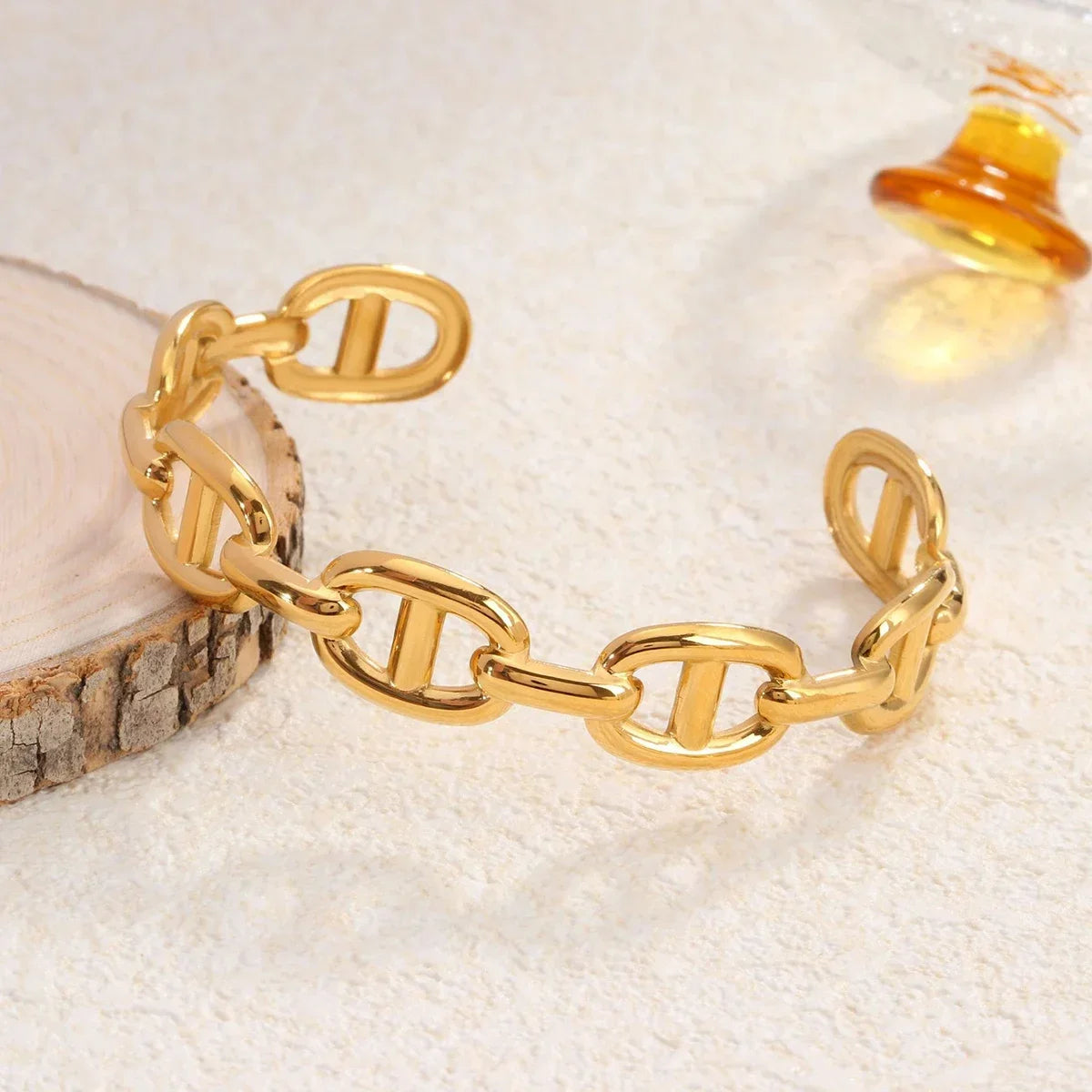Stainless Steel Skeleton Bracelet for Women Gold Color Wide Bangle Jewelry Gift Fashion Accessories