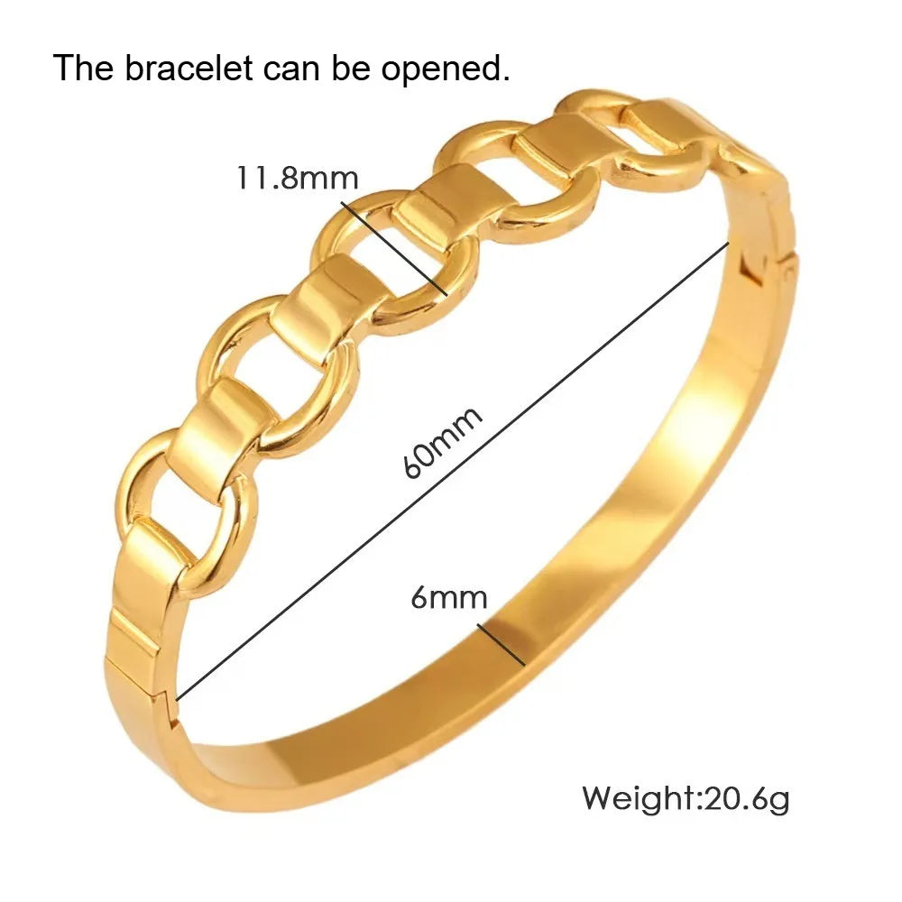 Stainless Steel Skeleton Bracelet for Women Gold Color Wide Bangle Jewelry Gift Fashion Accessories
