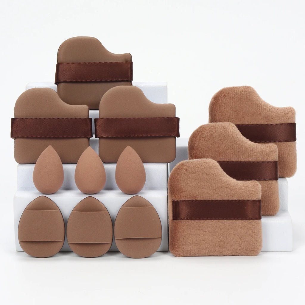 12-Piece All-Purpose Makeup Sponge Set, Made of 3 Loose Powder Puffs, 3 Mini Air Cushion Puffs, 3 Beauty Eggs and 3 Mini Beauty