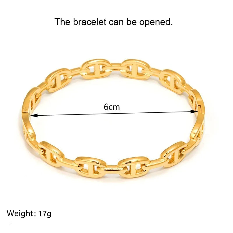 Stainless Steel Skeleton Bracelet for Women Gold Color Wide Bangle Jewelry Gift Fashion Accessories
